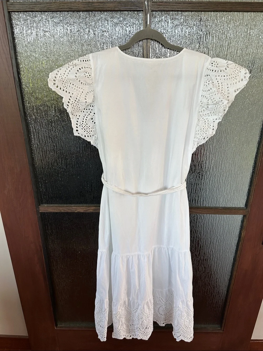 Rails Gia Dress Women's White Eyelet Midi Dress with Tie Waist Sz L